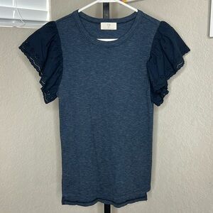 616 - TLA from Anthropologie NWT Navy Blue Flutter Sleeve Ribbed Top Size Small
